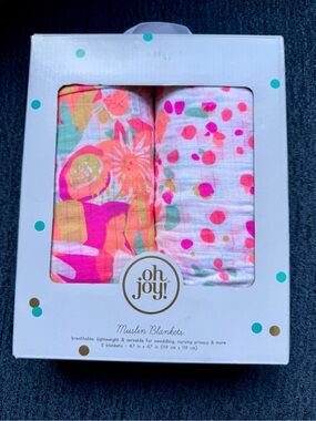 Oh Joy! For Target Muslin Baby Blankets - Pink Multi Floral Set 47x47” NWT